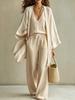 European/American Spring-Fall Three-Piece Set: Loose 9-Sleeve Cardigan, Sleeveless Vest, and Long Pants.