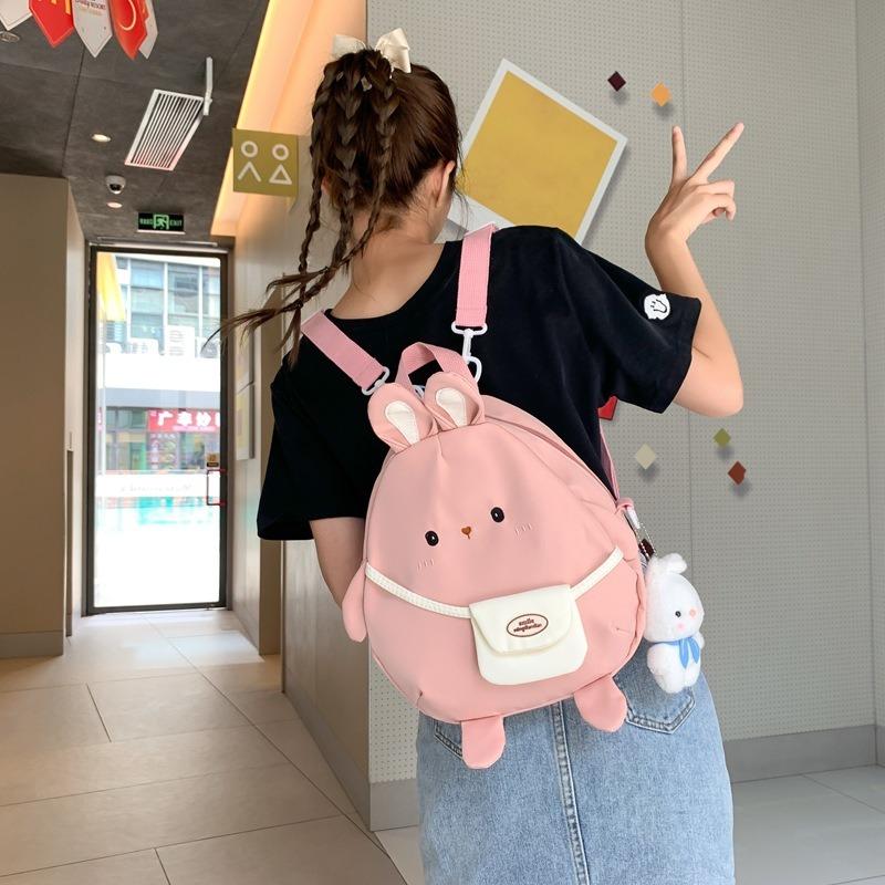 Cute Rabbit Backpack Women's Large Capacity Cartoon Funny Canvas Crossbody Bag Soft Girl Student School Bag