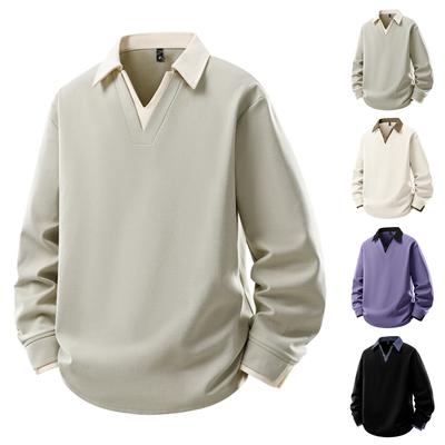 Herrar Casual Färgblockering Och Patchwork Stil Tvådelad Hoodie, Herrar Lös Revers Skjorta Hoodie
