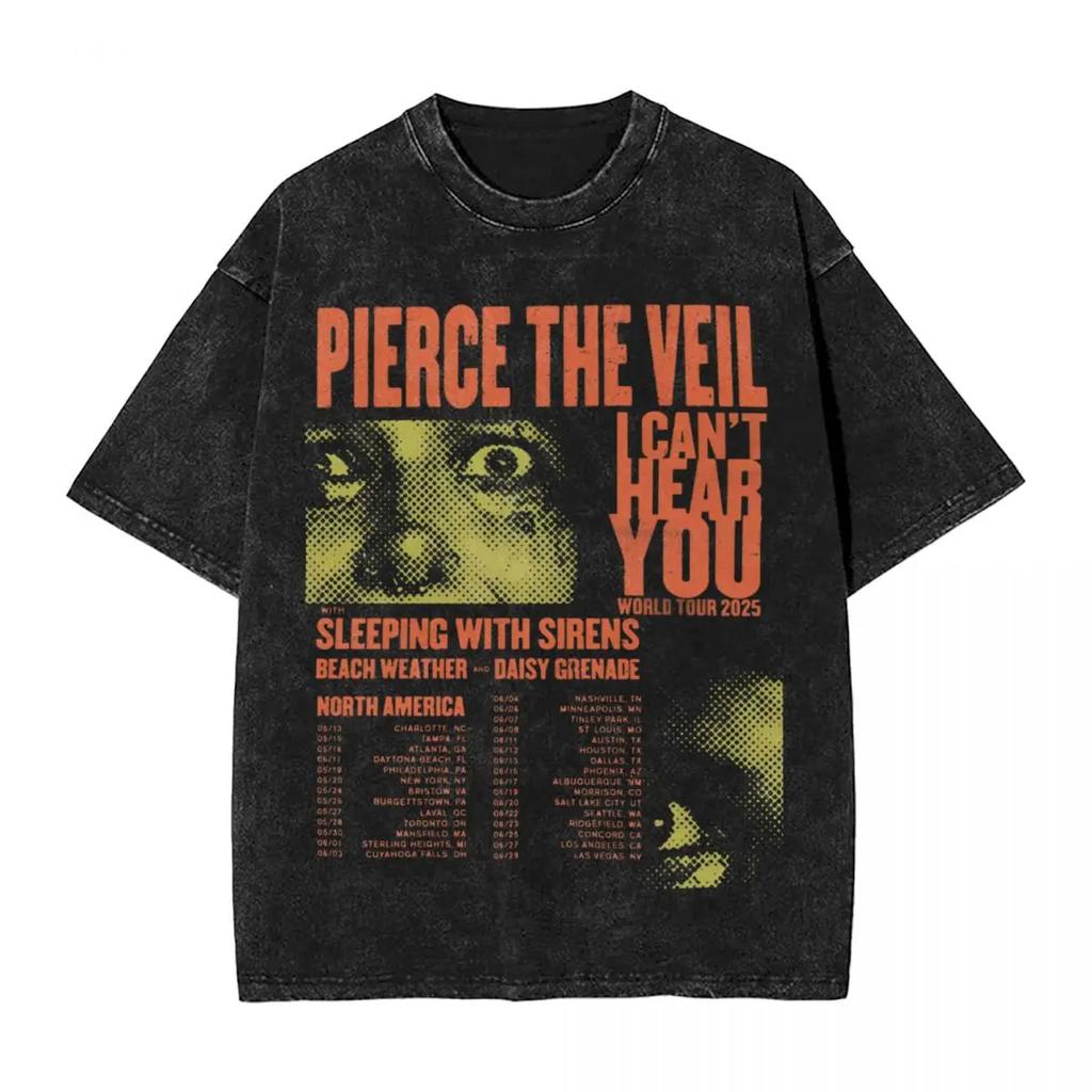 Pierce The Veil 2026 Tour Ausgewaschenes T-Shirt Streetwear Vintage T-Shirt Rockband T-Shirts für Männer Frauen Kurzarm Harajuku Bedruckt