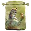 [A1512] - Satin Tarot Pouch 'Fantasy Cats' Green - 22x16 Cm