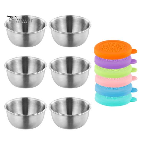 

6 шт. 60 мл/70 мл/80 мл контейнер для заправки салата с крышкой из нержавеющей стали для приправ небольшой герметичный контейнер для соуса для ланч-боксов пикников путешествий M