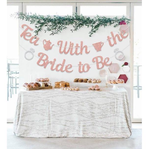 Tea With the Bride to Be Banner, Bridal Shower Decorations, Engagement Wedding Decorations, Let's Partea Bachelorette Party Supplies Rose Gold &
