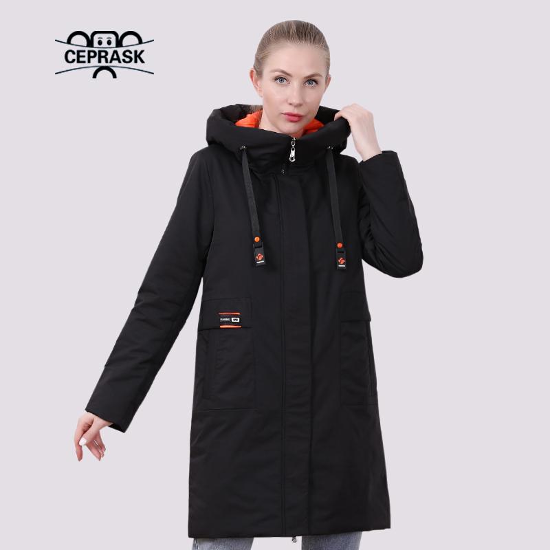 CEPRASK Neue Frühjahr frauen Jacke Lässig Dünne Mode Weiblich Stepp Mantel Herbst Mit Kapuze Lange Parkas Plus Größe Oberbekleidung