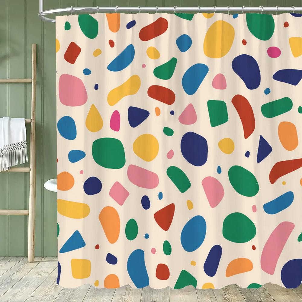 Modern Minimalist Geometrical Pattern Shower Curtain,Polyester Fabric Washable Bathroom Curtains,Home Decoration With Hooks