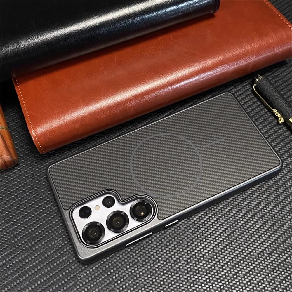 Luxury Business Carbon Fiber Pattern Magnetic Case For Samsung S26 S25 Ultra S24/23 Plus Shockproof Soft Wireless Charging Cover