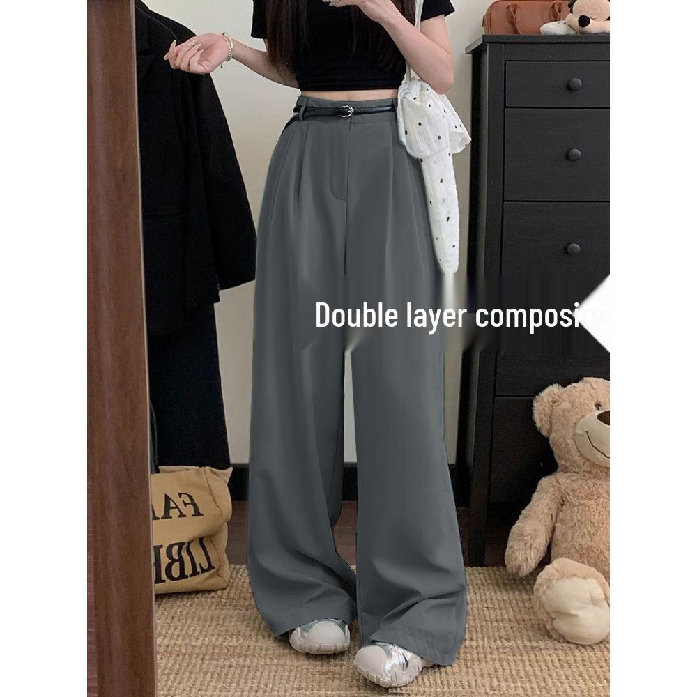 Women's High-Waisted Floor-Length Wide-Leg Trousers - Casual, Loose Fit for Spring and Autumn