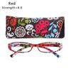 New Fashion Women Flower Print Resin Reading Glasses Spring Hinge Rectangular Presbyopic +1.0~+4.0 with Pouch