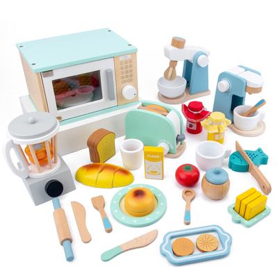 Wooden Simulation Kitchen Toy Set Play House Early Education Toy Bread Machine Microwave Oven For Children's Christmas Gift