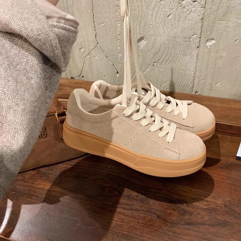 

Leather retro thick-soled heightening women s new versatile lace-up casual sports shoes board shoes women 40 хаки