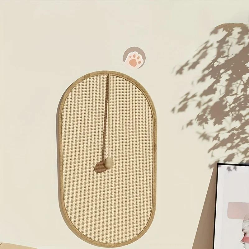 Large Sisal Cat Activity Station Scratching Post Pad Washable with Hanging Ball Toy Fun Play Self Adhesive Wall Mount Panel