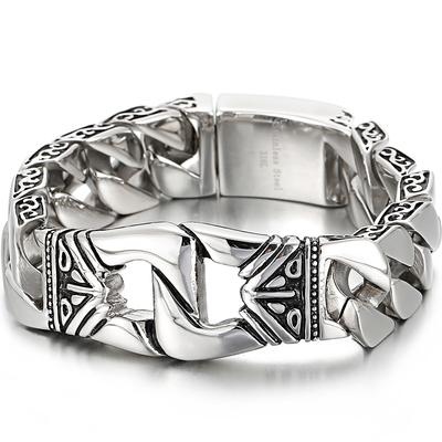 Heavy Stainless Steel Man Bracelet Homme 18MM Curb Link Chain Men's Bracelets for Men On Hand Bands Totem Viking Jewelry