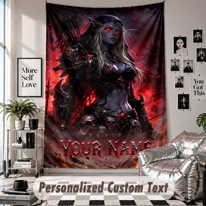Custom Tapestry Wall Hanging, World of Warcraft Personalized Name Text Home Wall Decor