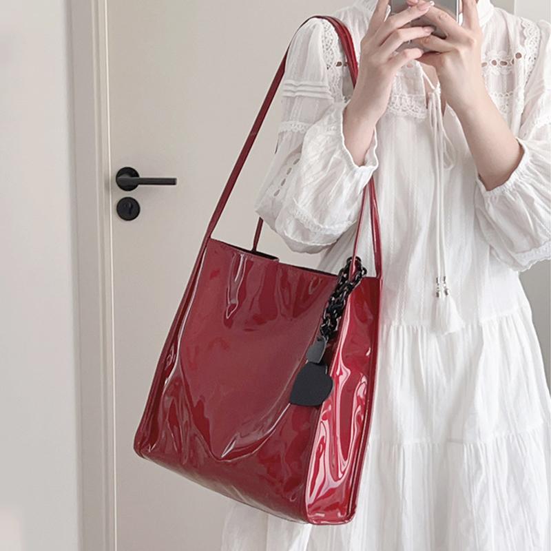 Fashion Patent Leather Women Shoulder Bags Vintage Female Casual Tote Handbags Large Capacity Ladies Shopping Bag Quality