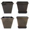Retro Style Planter Pots Square Resin Planter, 10 Inch Large Plant Pot with Drainage Hole, Modern Saucer Decorative Garden for Indoor Outdoor Plants,