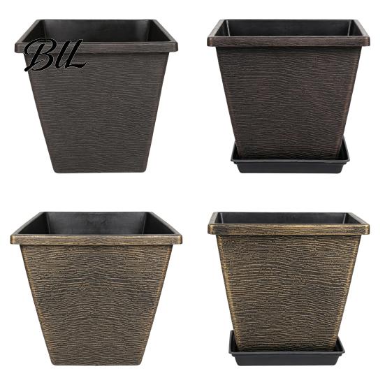 Retro Style Planter Pots Square Resin Planter, 10 Inch Large Plant Pot with Drainage Hole, Modern Saucer Decorative Garden for Indoor Outdoor Plants,