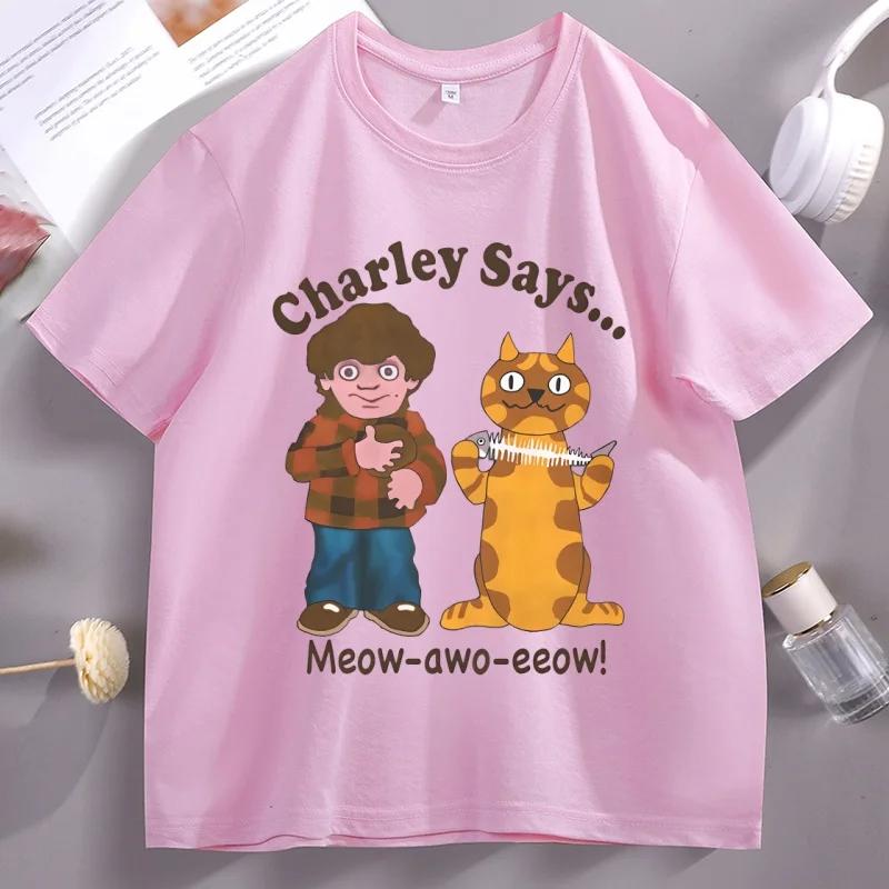 Funny Cartoon Cat TShirt Retro Cotton Short Sleeve Oneck Tshirt Loose Comfortable Printed Tees Y2k Clothes High Quality