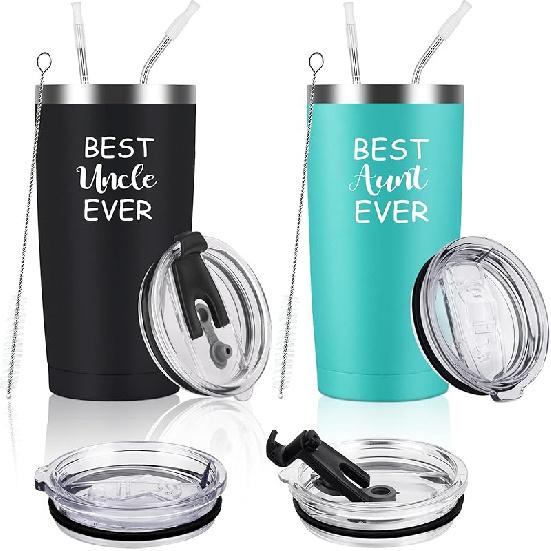 Qtencas Aunt Uncle Gifts, Best Aunt and Uncle Ever Gift, 2 Pack Travel Tumbler with Lids, Christmas Birthday Gifts for Aunt and Uncle, 20 Oz 4 Black and Mint