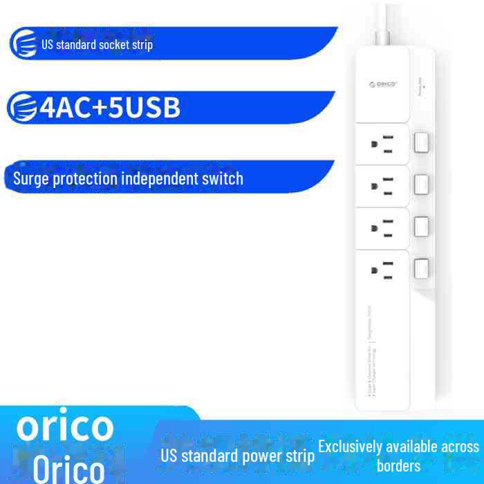 

US Standard Power Strip with Independent Switch, 4 AC/USB Ports, and 1.5m Cord ORICO-OSJ-4A5U-1Q-US білий