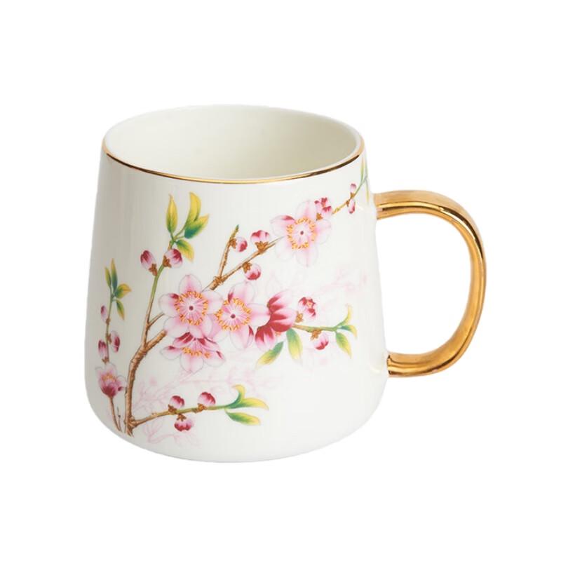 Qianxing Ceramic Plum Blossom Mug with Gold Handle