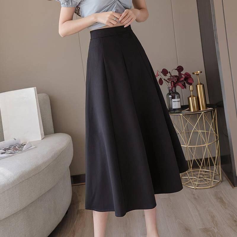 Mittellanger und langer Rock, Frühling und Sommer Damen High Waist und Dünner A-Linien Faltenrock Hüftrock High Waist Uni A-Linie Midirock