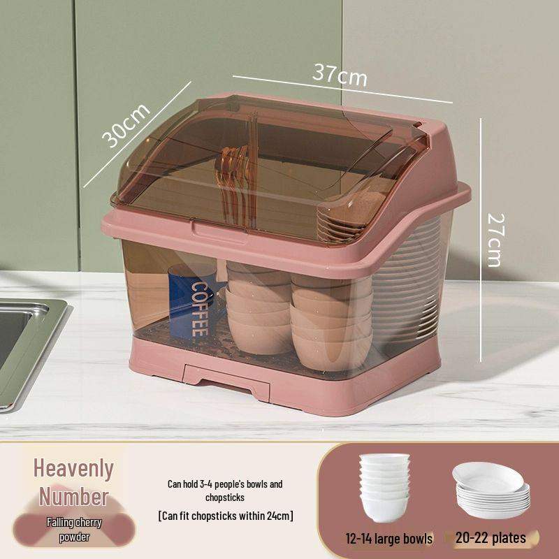 Bowl & Chopstick Storage Box with Lid - Kitchen & Dorm Use, Plastic with Drainage, Bowl & Plate Shelf Organizer, Cabinet Bowl Rack