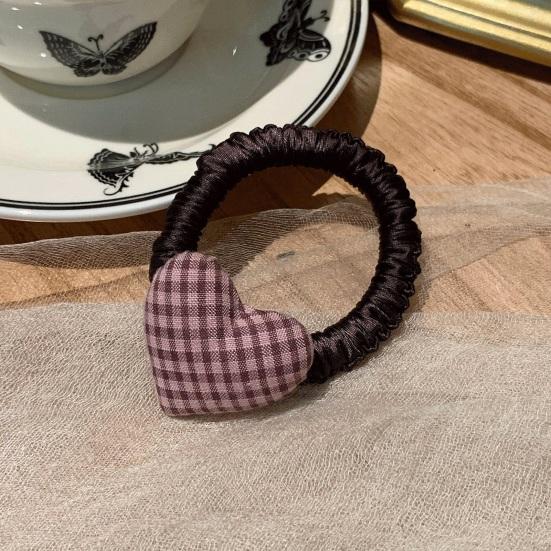Hohelastisches Haarseil Kariertes Herz-Dekor Haargummi Schuluniform Haarband