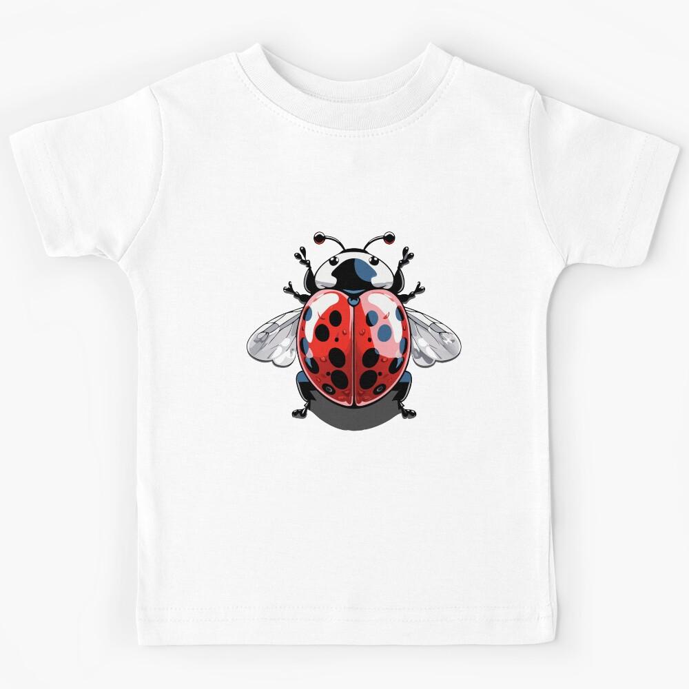 A vibrant and stylized illustration of a ladybug with bold red and black-spotted elytra Kids T-Shirt 120