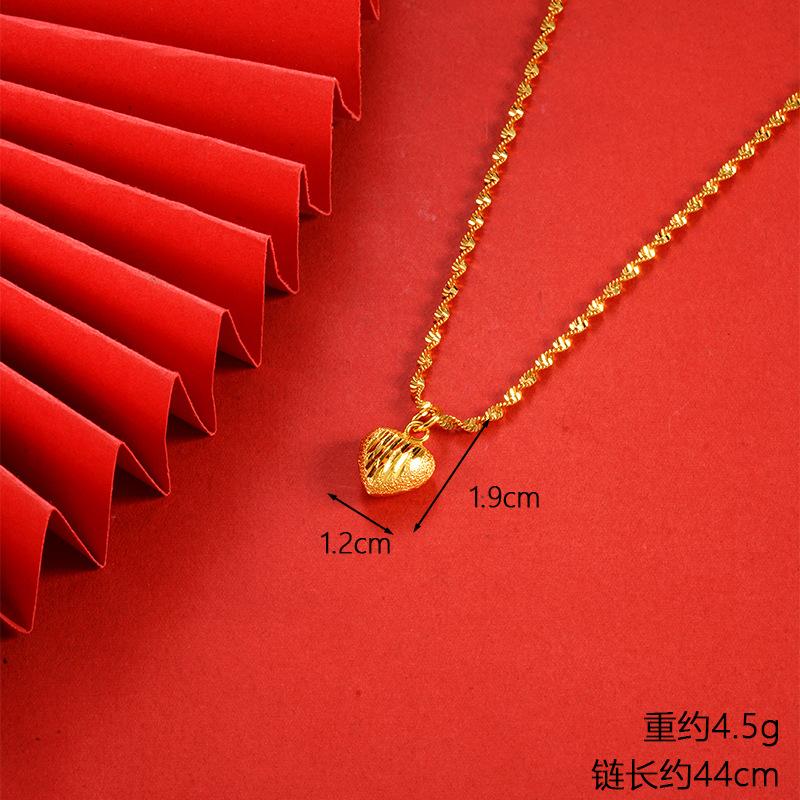 Vietnamese gold-plated necklace for women, long-lasting color, vintage heart-shaped imitation gold jewelry, copper alloy accessory, new clavicle