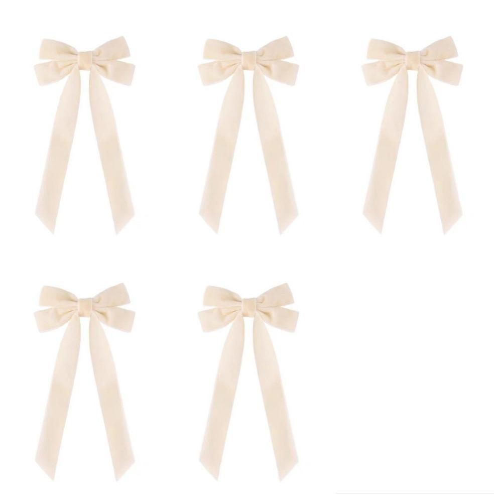 5Pcs Velvet Christmas Bow Ornament Solid Color Xmas Hanging Pendant  Christmas Decor