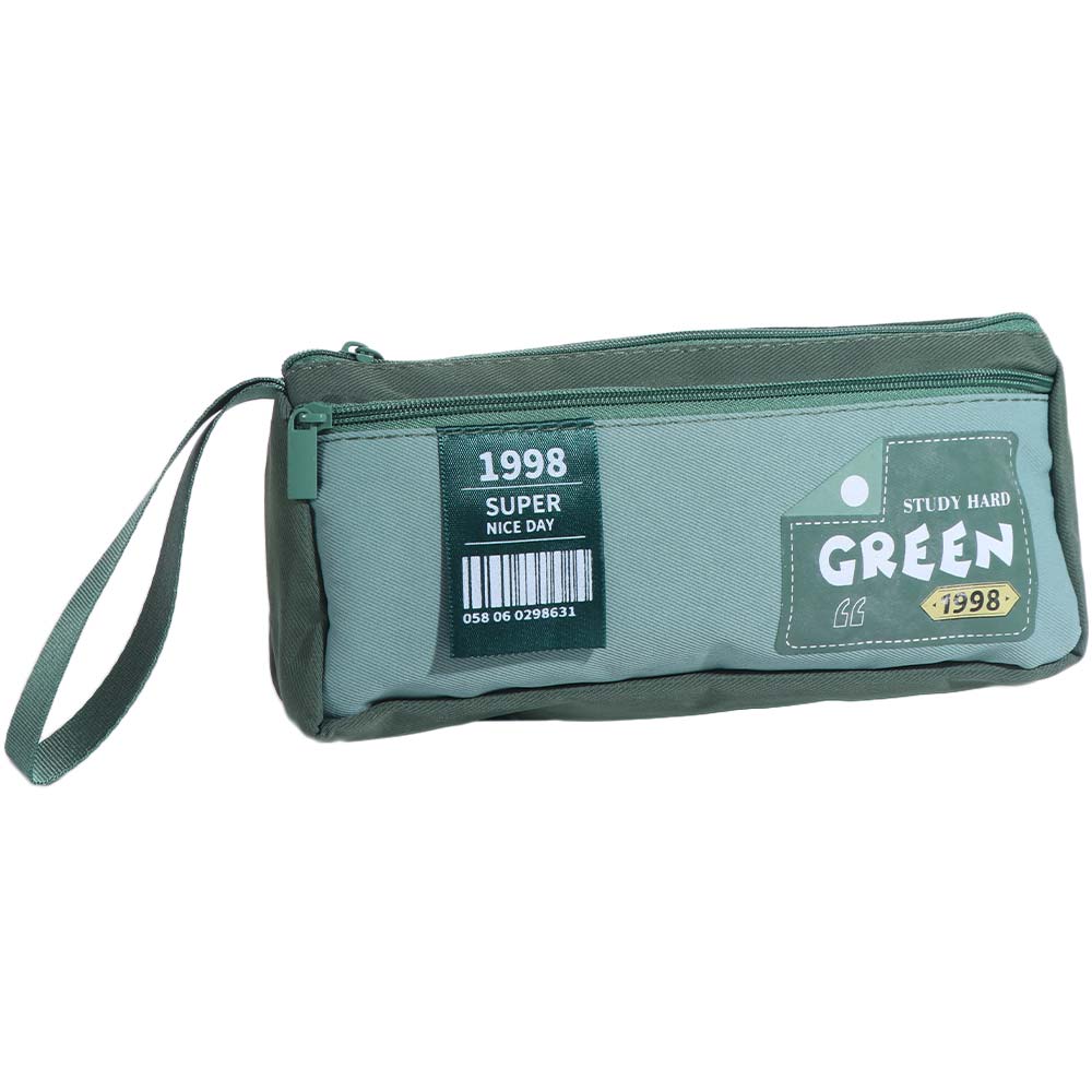 Canvas Double-Layer Pencil Case with Handle Large Capacity Storage Pencil Bag Multi Layer Korean Style Cartoon Pencil Cases зелёный