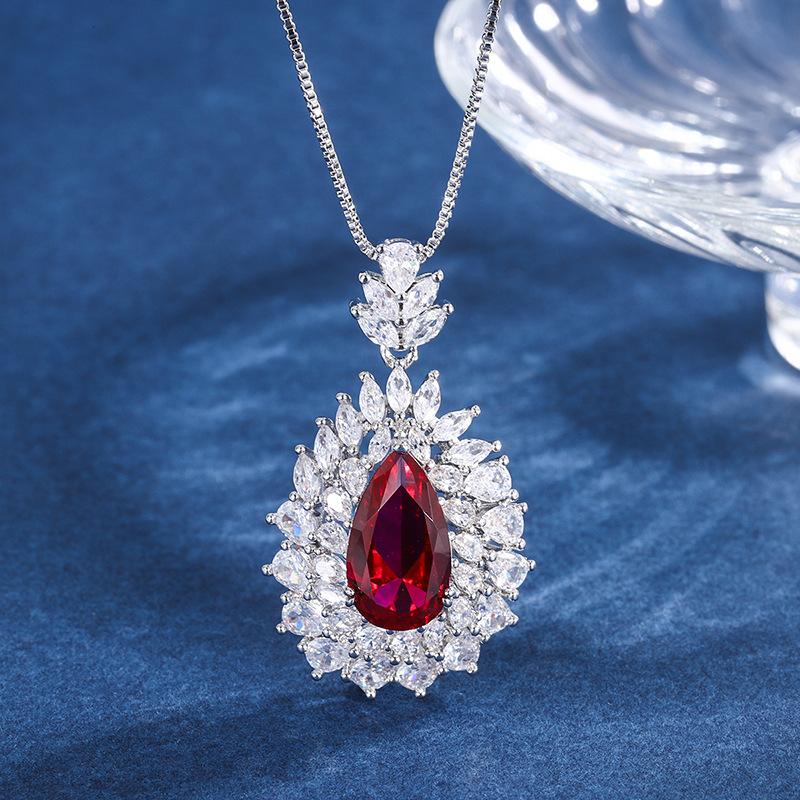 

Jewelry Set Simulation Red Corundum Pendant Ring Main Stone 8 * 14