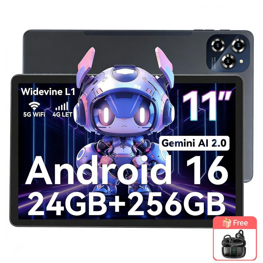 TABWEE W90 11 Inch Tablet Android 16 ,24GB RAM 256GB Memory(2TB TF),Large Display Widevide L1,Octa-core T615, 8000mAh,5G WiFi,4G LET,18W