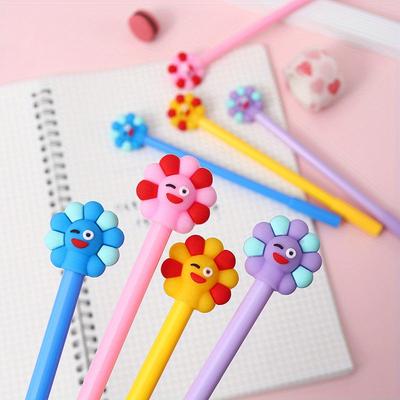 Back To School Season 12pcs 0.5mm Creative Cartoon Soft Glue Sun Flower Shape Neutral Pen Cute Sign Pen Gift Pen Exam Pen