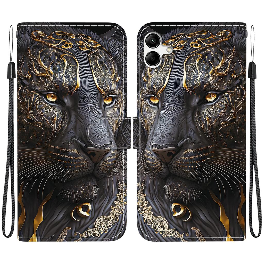 Ručně vyráběné PU kožené pouzdro s odklápěcím krytem pro Samsung A04e/F04/M04 (SM-A042F/E045F/M045F)- Protiskluzový nárazuvzdorný kryt s poutkem na zápěstí a designy srdce/růže a kočky