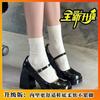 Thin Strap Round Head Shallow Mouth Single Shoes New College Style Thick Sole Small Leather Shoes Women Wear Thick Heel High Heels