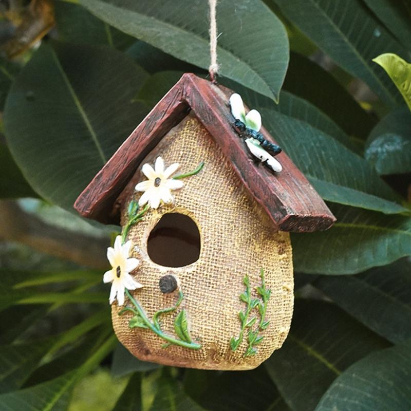 Wild Bird Nest Craft Decors Hanging Bird House For Outdoor Garden Yard Patios Decoration Weather Proof Bird Shelter
