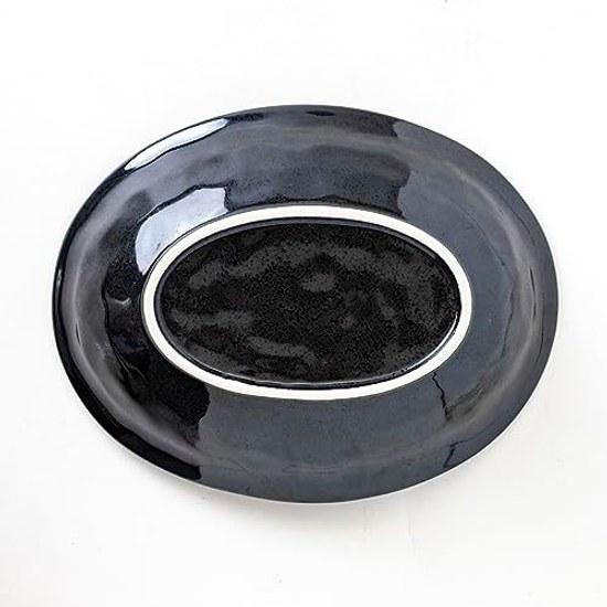 Marusankondo Mino Ware fave 240 Deep Plate Black Crystal