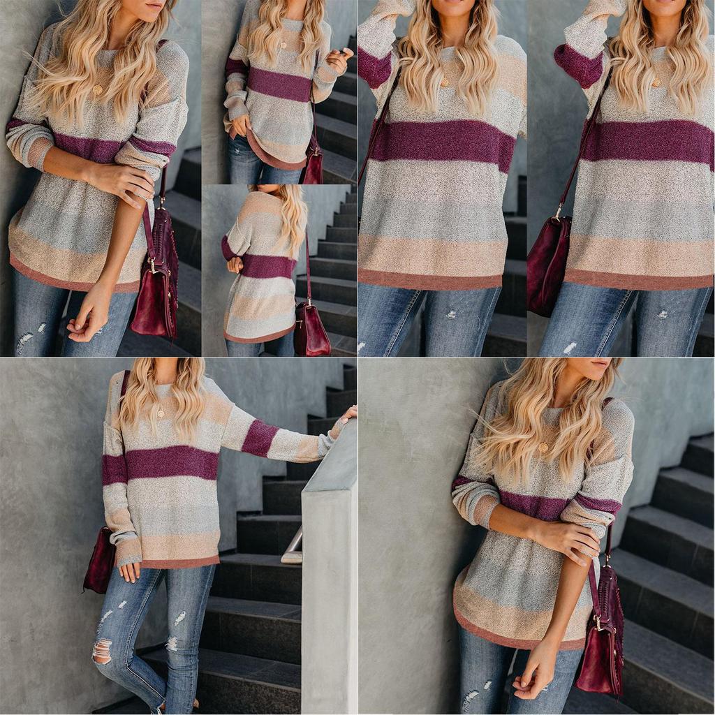 Women Winter Loose Striped Sweater Casual Stylish Pullover Perfect For Everyday Wear