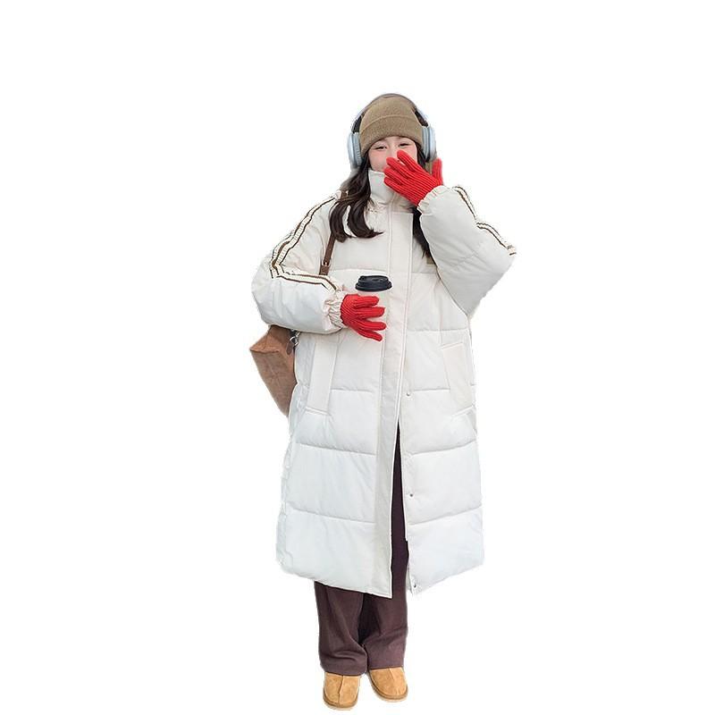 Down cotton clothes women's medium and long season over knee long jacket loose tide
