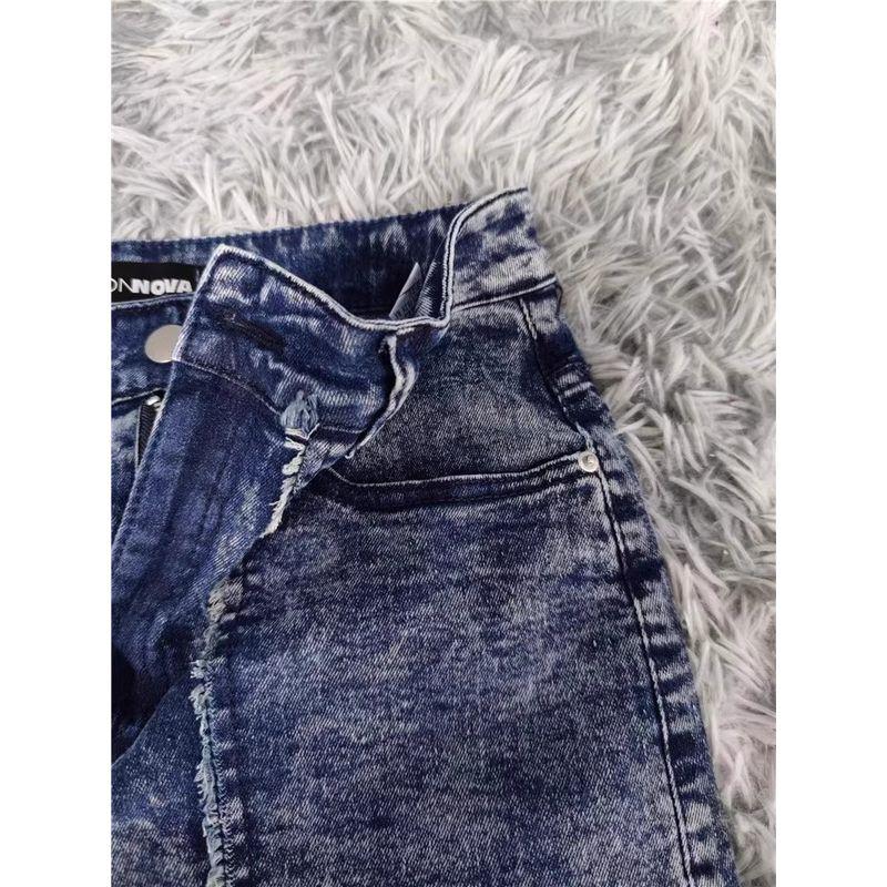 Foreign Trade High Texture High Waist Sheath Front Slit Retro Washed Burr Design Sense A Word Denim Pocket Skirt