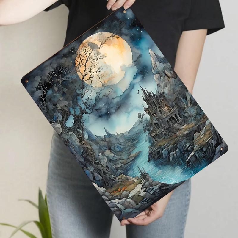 

Moonlit Fantasy Castle Metal Wall Art Decorative Painting for Home Decoration 20x30cm（7.8x11.8inch）
