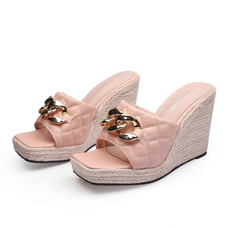Peep Toe Sandals Women Summer Shoes Fashion Platform Shoes Elegant Ladies Sandals Wedge Heel 10cm Yellow Black Pink