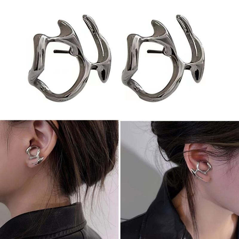 Fashion Liquid Metal Hollow Stud Earring Vintage Unusual Silver Color Irregular Metal Earrings For Women Jewelry