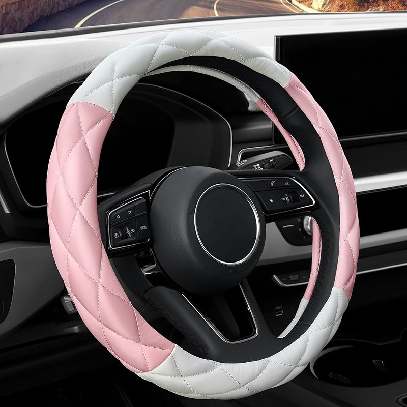 Soft Microfiber Leather Steering Wheel Cover, Universal 15 Inch For Women Girls, Fit Vehicles, Sedans, SUVs, Vans, Trucks - Light Pink