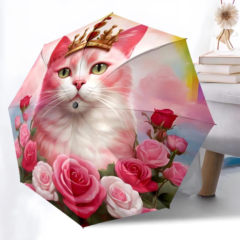 1pc Crown Cat Roses Automatic Umbrella Portable Home Essential Umbrella, Iron Umbrella Structure Suitable for All Seasons yy251123176