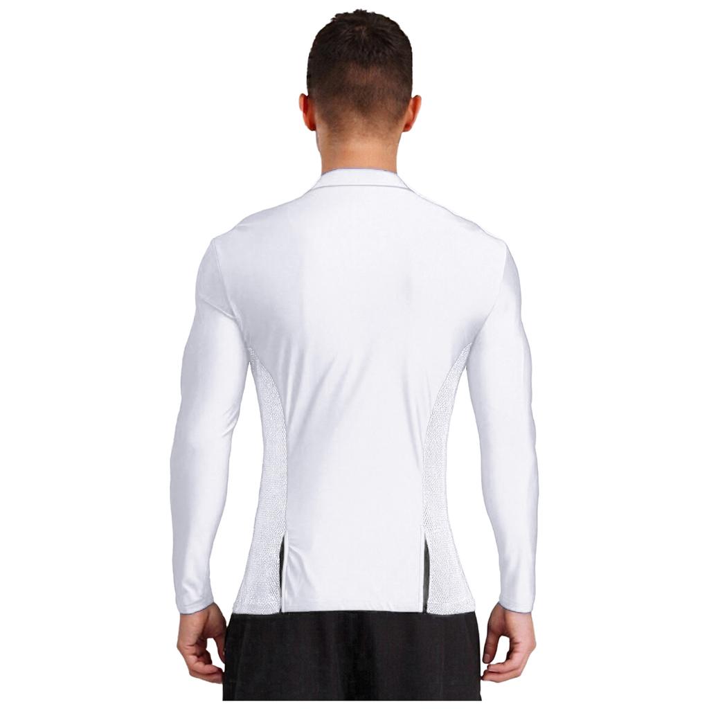 Pánské třpytivé kamínkové taneční top s límečkem do V, dlouhým rukávem, bočními síťovanými díly, patchworkem a rozparky, oblečení do tanečního sálu