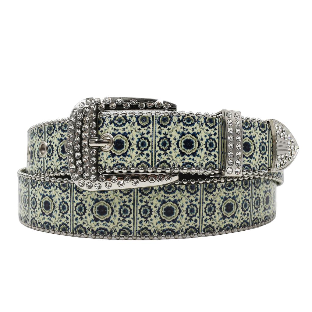 Rhinestone Belt Ethnic Style Print Niche Fashion Couple Belt Punk Trend Bohemian Style