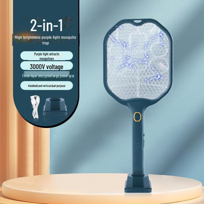 Elektrická plácačka na komáry s LED světlem dobíjená přes USB - Velká síťka a plácačka na mouchy pro domácí použití