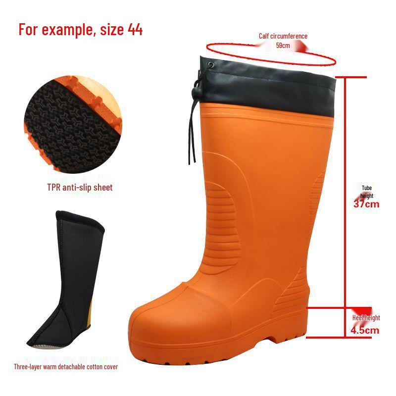 Winter Warm Rain Boots: Removable Washable EVA, Anti-Smash, Thickened for Cold Storage, Fishing, Boats, Non-Slip Work Shoes.